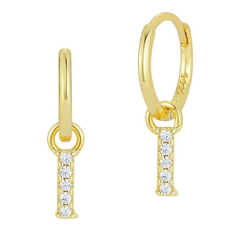 Sunkissed Sterling Cubic Zirconia 14k Gold Plated Initial Drop Earrings, Womens, Gold Tone I Product Image