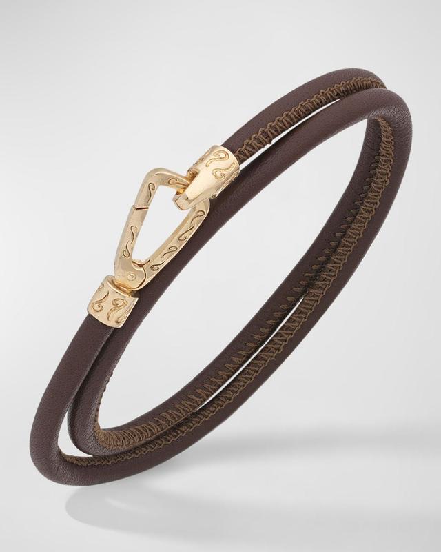 Mens Lash Double Wrap Smooth Leather Bracelet, Gold Product Image