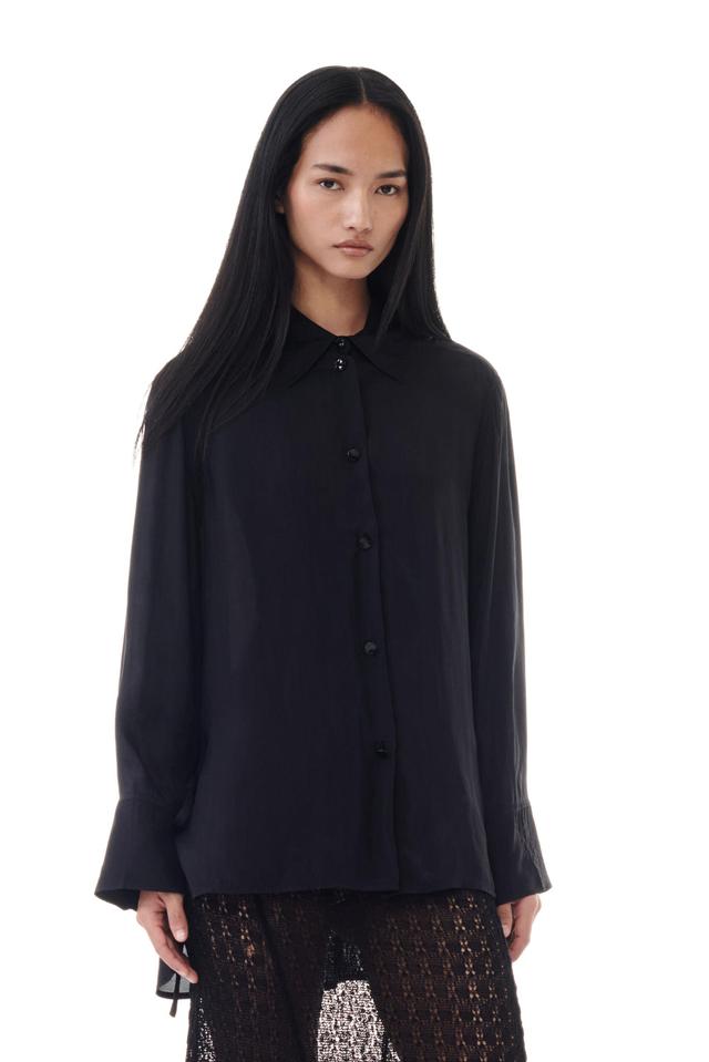 Black Viscose Habotai Oversized Shirt Product Image