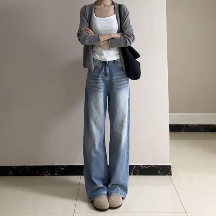 High Waist Washed Wide Leg Jeans product image