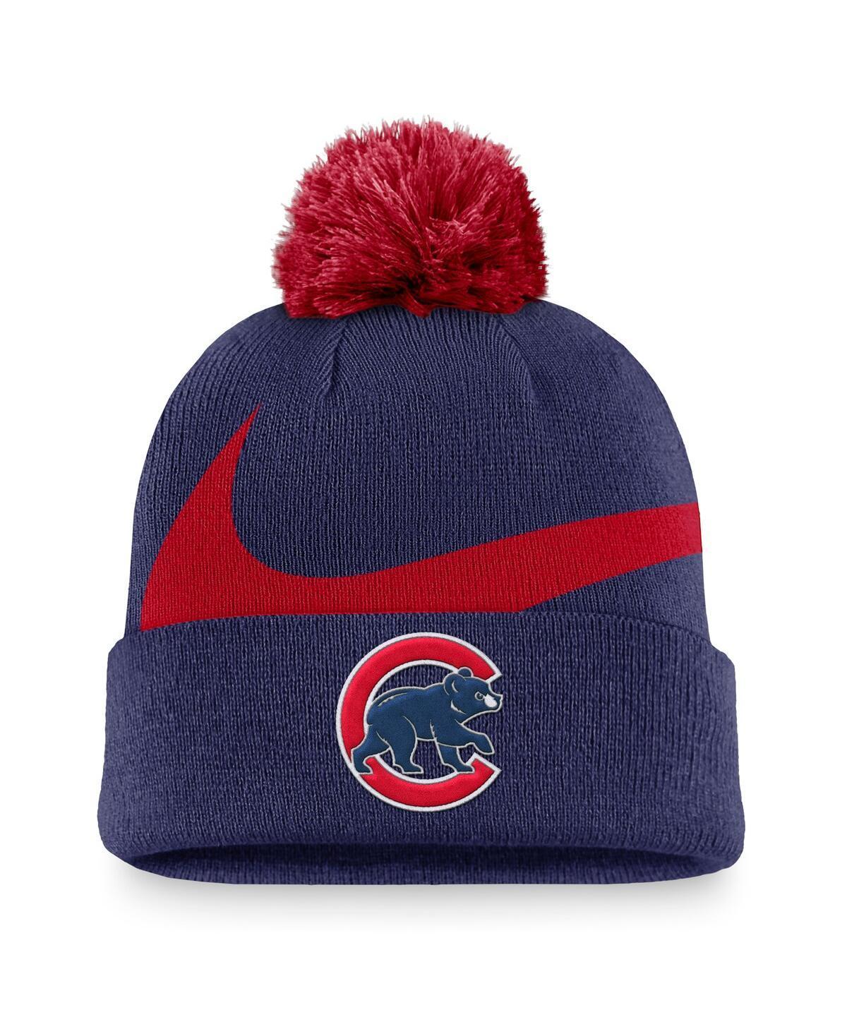 Mens Nike Royal Chicago Cubs Swoosh Peak Cuffed Knit Hat with Pom Product Image