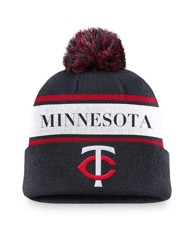 Nike Mens Navy Minnesota Twins Team Stripe Peak Cuffed Knit Hat with Pom Product Image