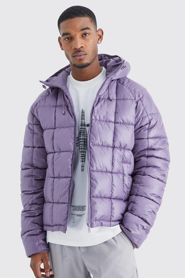 Tall Boxy Square Quilted Puffer With Hood | boohooMAN USA Product Image