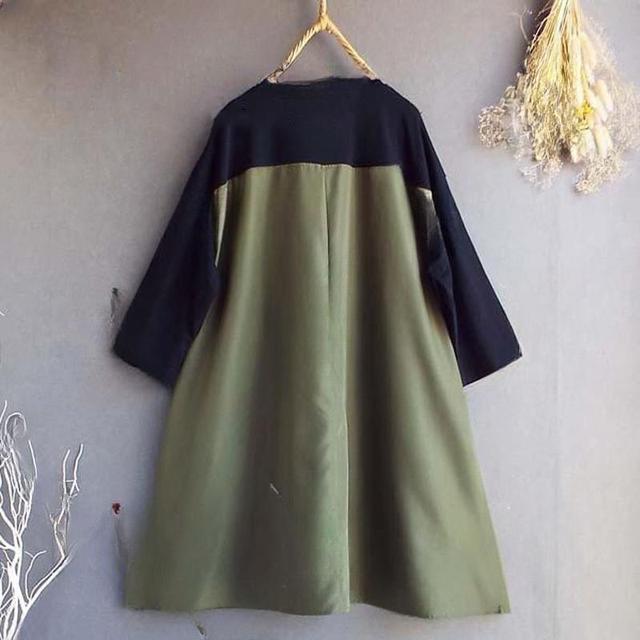 Mock Two-Piece Long-Sleeve Crewneck Two Tone A-Line Dress Product Image