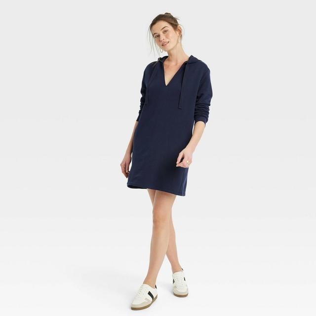 Womens Long Sleeve Mini Fleece Tunic Dress - Universal Thread Navy Blue L Product Image