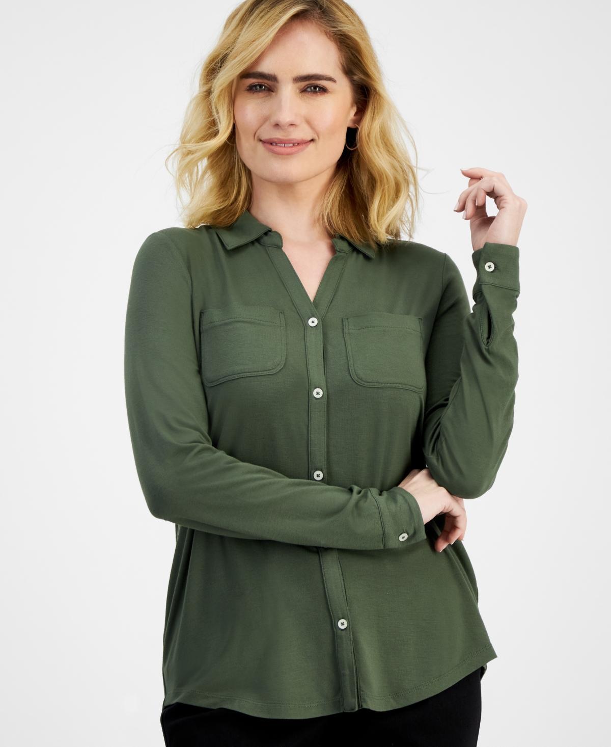 Women's Button-Down Knit Shirt, Created for Macy's Product Image