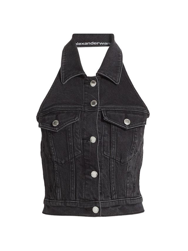 Womens Stretch Denim Halter Top Product Image