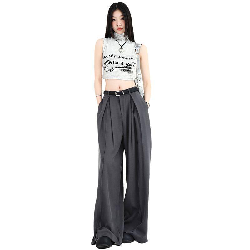 High Rise Plain Loose-Fit Wide-Leg Dress Pants Product Image