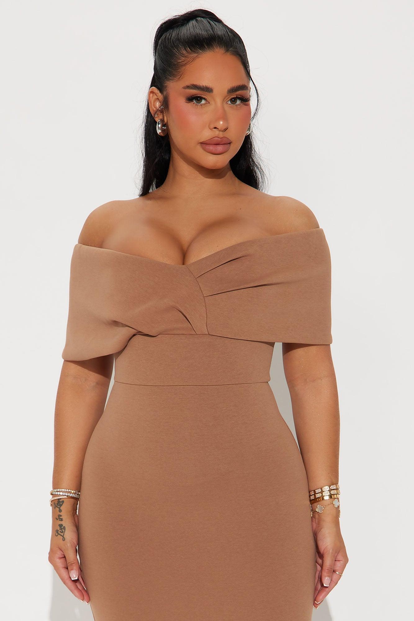 Emmabella Off Shoulder Midi Dress - Mocha Product Image