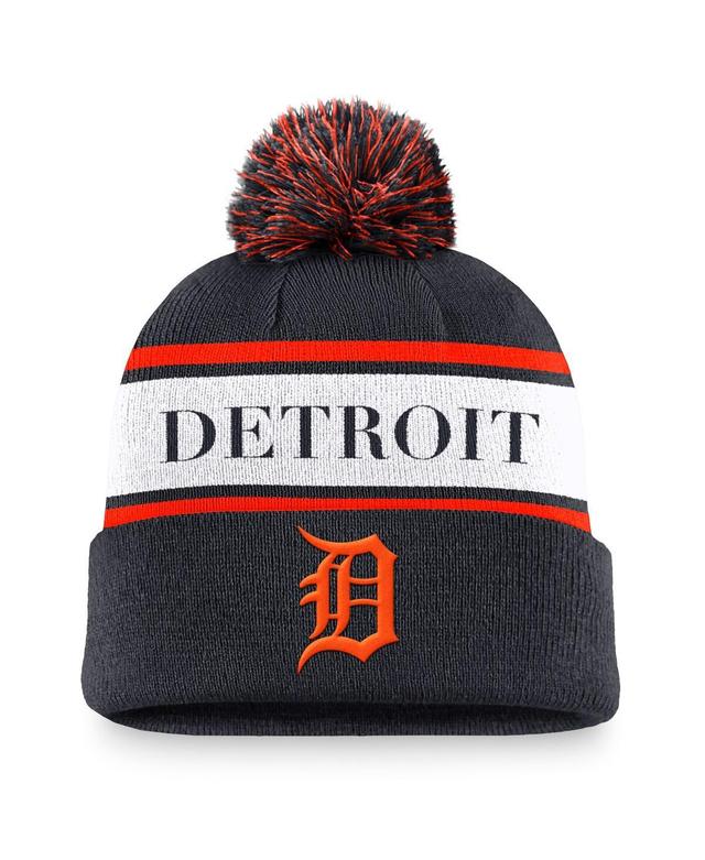 Nike Mens Navy Detroit Tigers Team Stripe Peak Cuffed Knit Hat with Pom Product Image