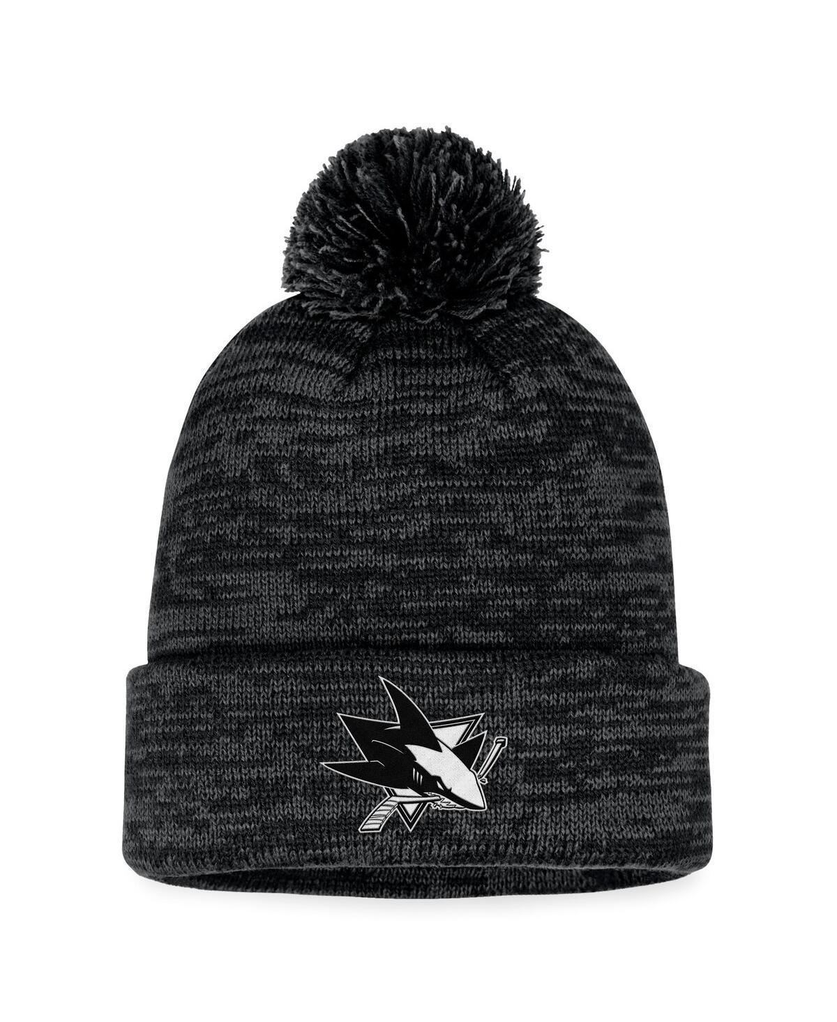 Mens Fanatics Branded Black San Jose Sharks Fundamental Cuffed Knit Hat with Pom Product Image