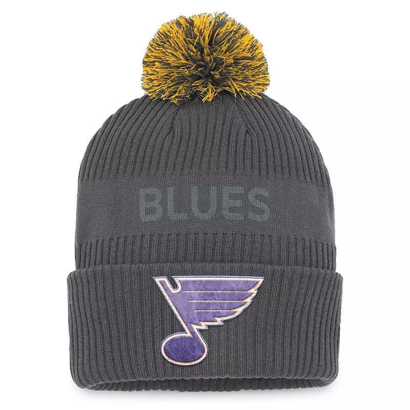 Mens Fanatics Branded St. Louis Blues Authentic Pro Home Ice Cuffed Knit Hat with Pom, Grey Product Image