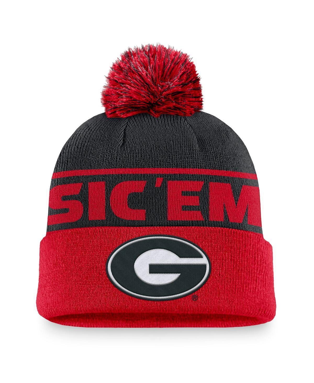 Nike Mens Black Georgia Bulldogs Local Peak Cuffed Knit Hat with Pom - Black, Red Product Image