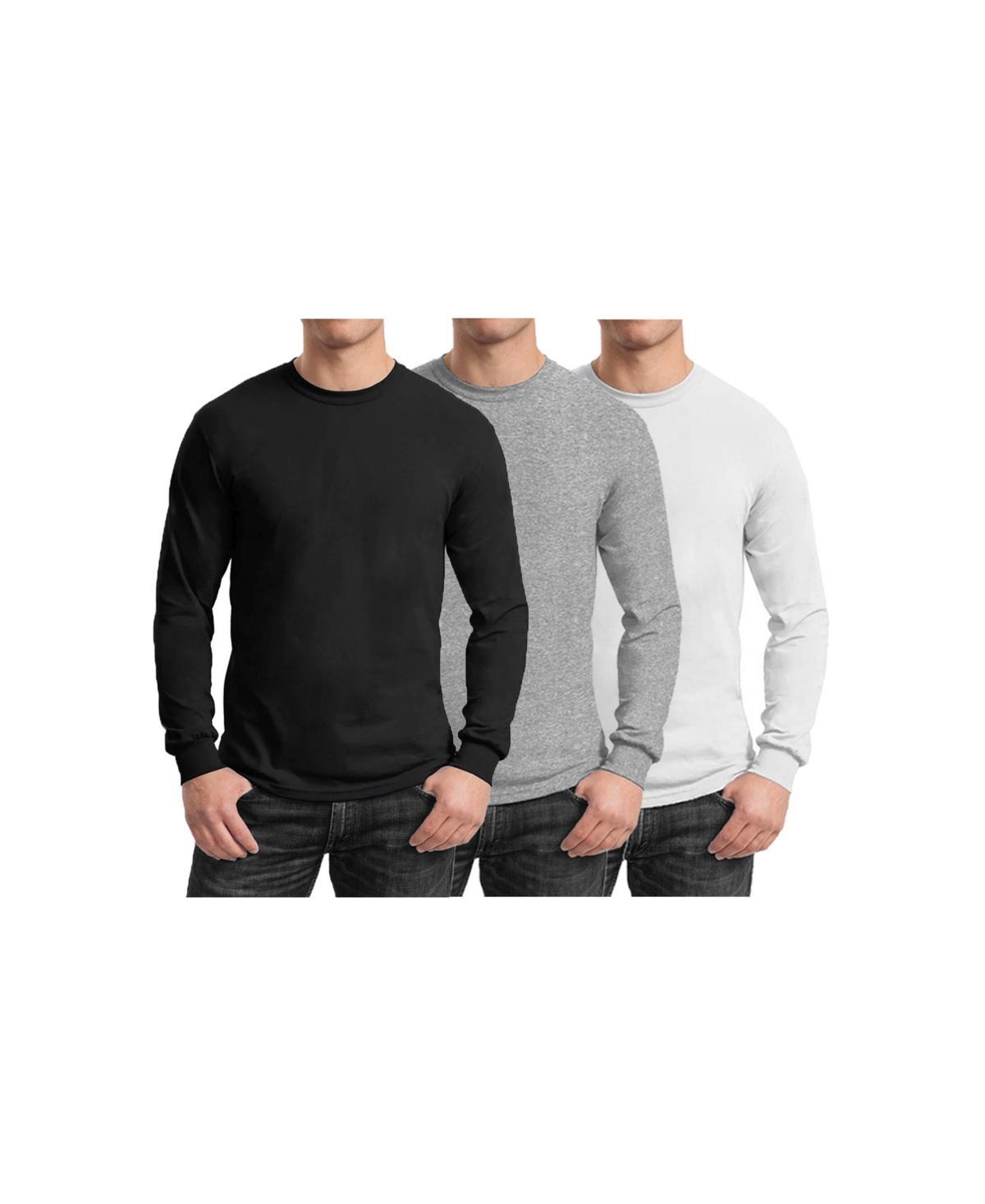 Galaxy By Harvic Mens 3-Pack Egyptian Cotton-Blend Long Sleeve Crew Neck Tee - Black/Charcoal Product Image