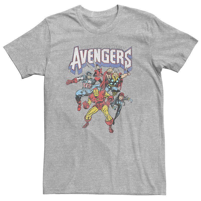 Big & Tall Marvel Avengers Classic Vintage Group Shot Tee, Mens Athletic Grey Product Image