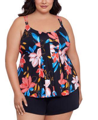 Swim Solutions Plus Size Printed Pleat Front Tankini Swim Skirt Created For Macys Product Image