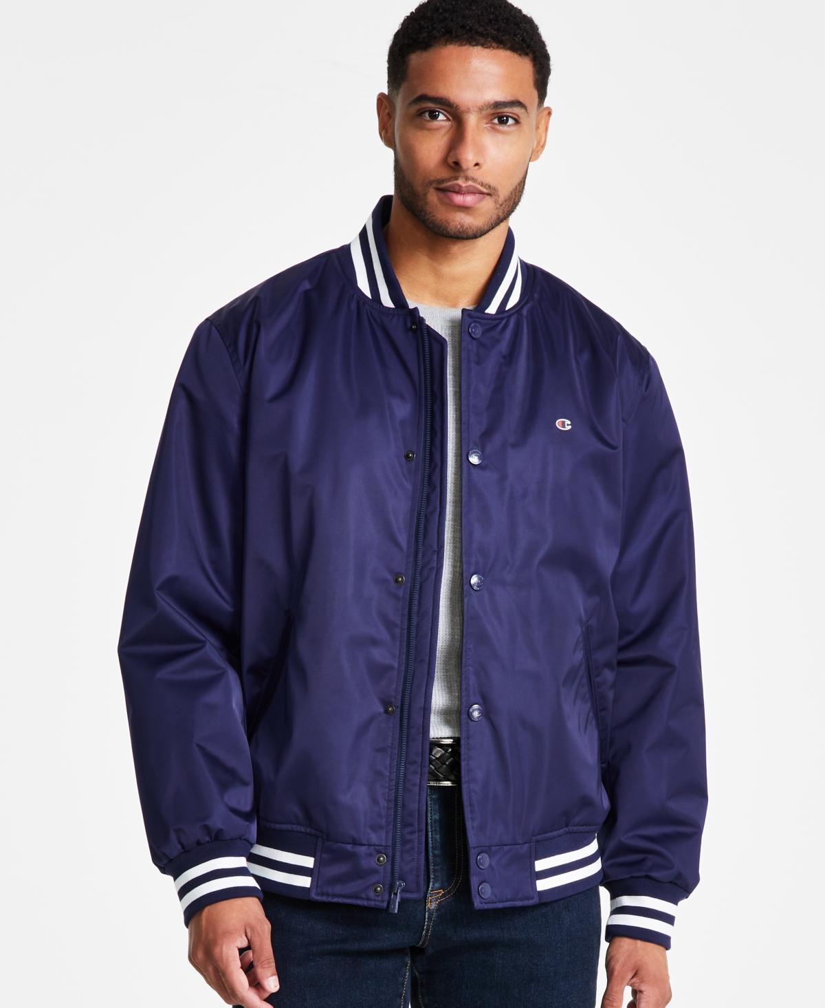 Champion Mens Classic Logo Striped-Trim Varsity Jacket Product Image