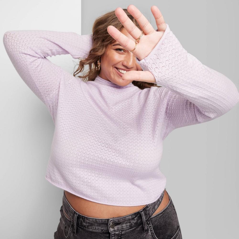 Womens Mock Turtleneck Pointelle Pullover Sweater - Wild Fable Light Violet 1X Product Image