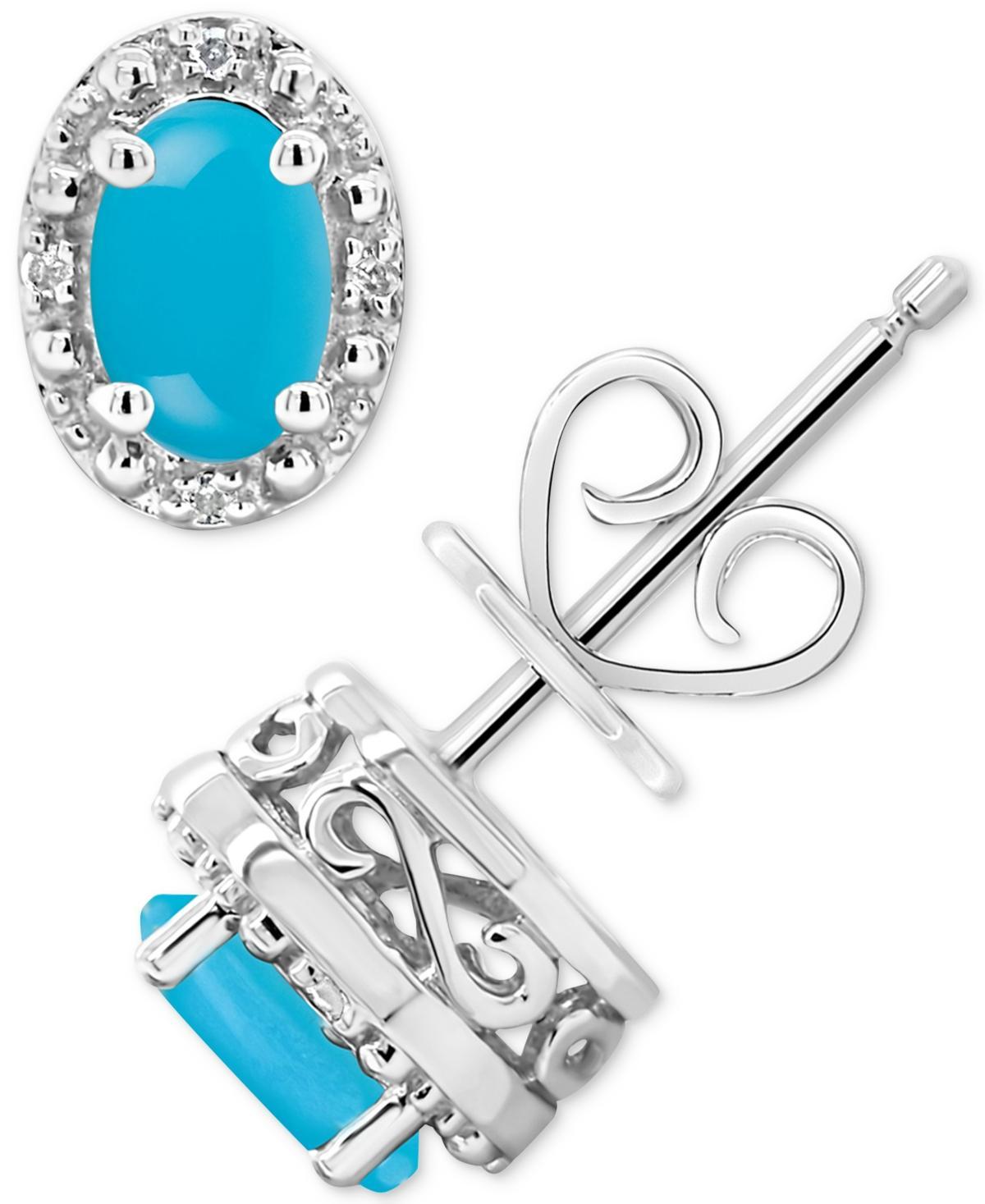 Celebration Gems Sterling Silver Oval Stabilized Turquoise & Diamond Accent Stud Earrings, Womens Product Image