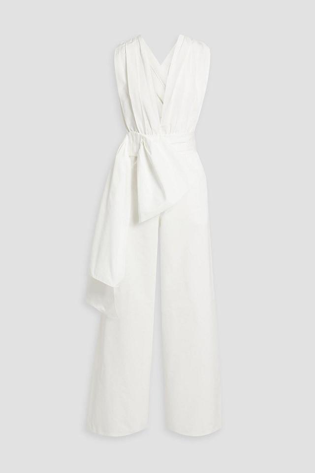 Bow-embellished Pleated Faille Wide-leg Jumpsuit In White Product Image