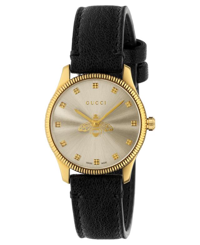 Gucci Womens Swiss G-Timeless Slim Black Leather Strap Watch 29mm - Black Product Image