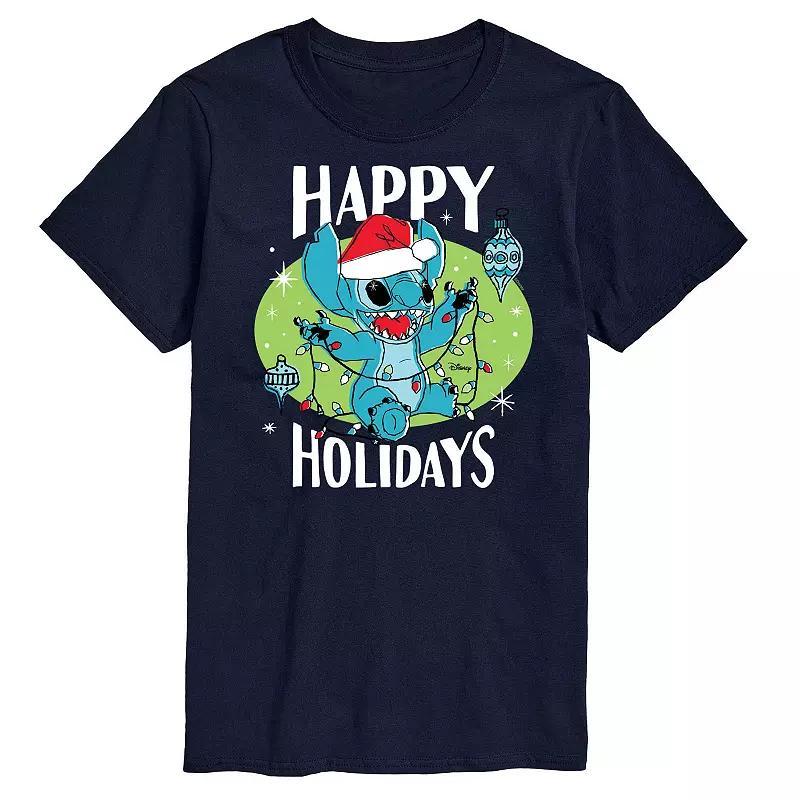 Disneys Lilo & Stitch Happy Holidays Tee, Mens Blue Product Image