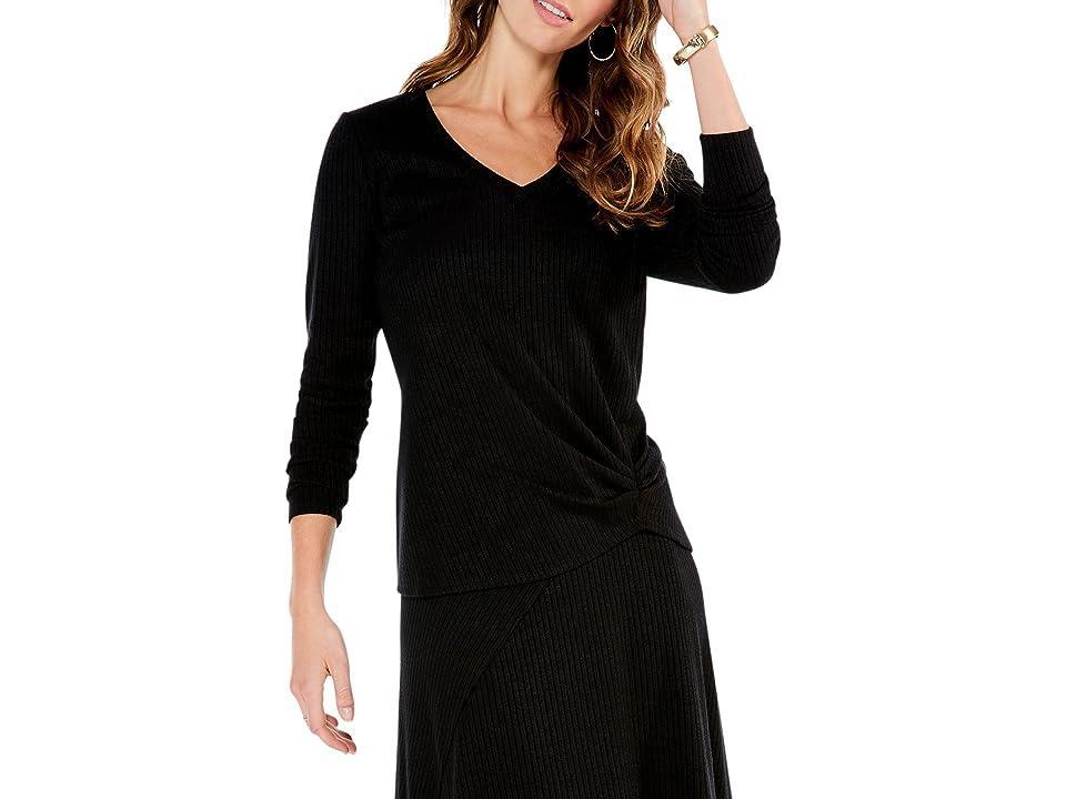 NIC+ZOE Petite Cozy Rib Twist Top Onyx) Women's Clothing product image