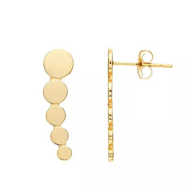 14k Gold Graduated Disc Ear Climber Earrings, Womens Product Image