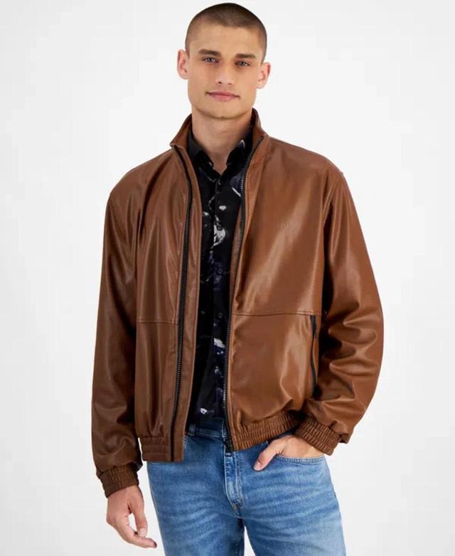 Hugo By  Men's Bonny2435 Slim-fit Faux-leather Jacket In Brown Product Image