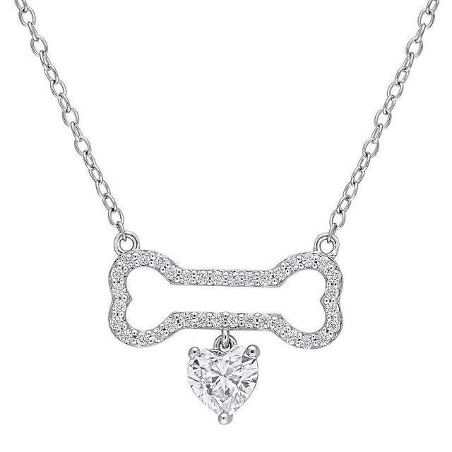 Stella Grace Sterling Silver 5/8 Carat T.W. Lab-Created Moissanite Dog Bone with Hanging Heart Necklace, Womens Product Image