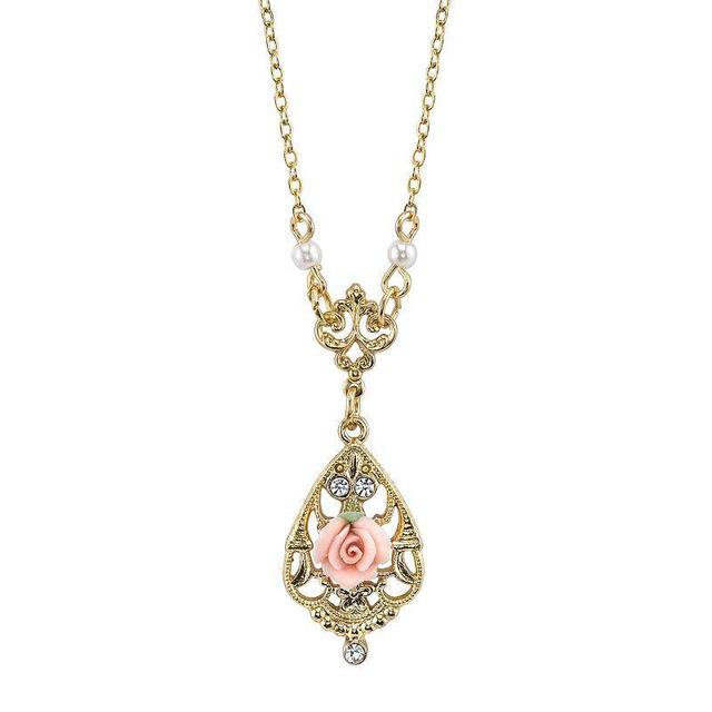 1928 Porcelain Rose Y Necklace, Womens Pink Product Image