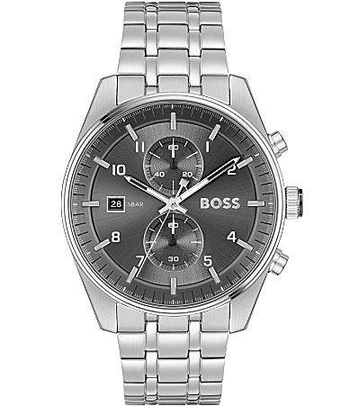 Boss Mens Skytraveller Quartz Fashion Chrono Silver-Tone Stainless Steel Watch 44mm - Stainless Steel Product Image