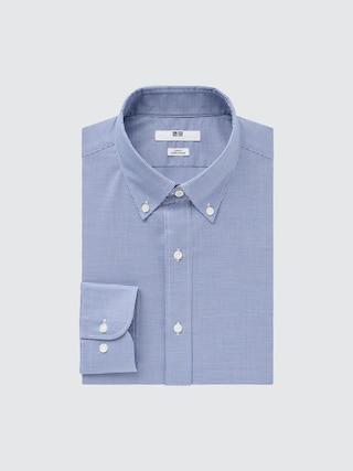 Mens Easy Care Stretch Slim-Fit Shirt Checked Blue 3XL UNIQLO US Product Image