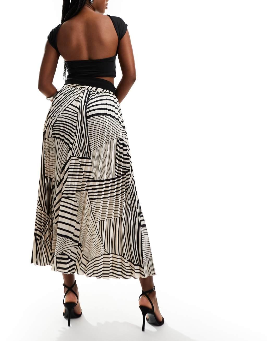 Style Cheat pleated midi skirt with belt in geo print Product Image