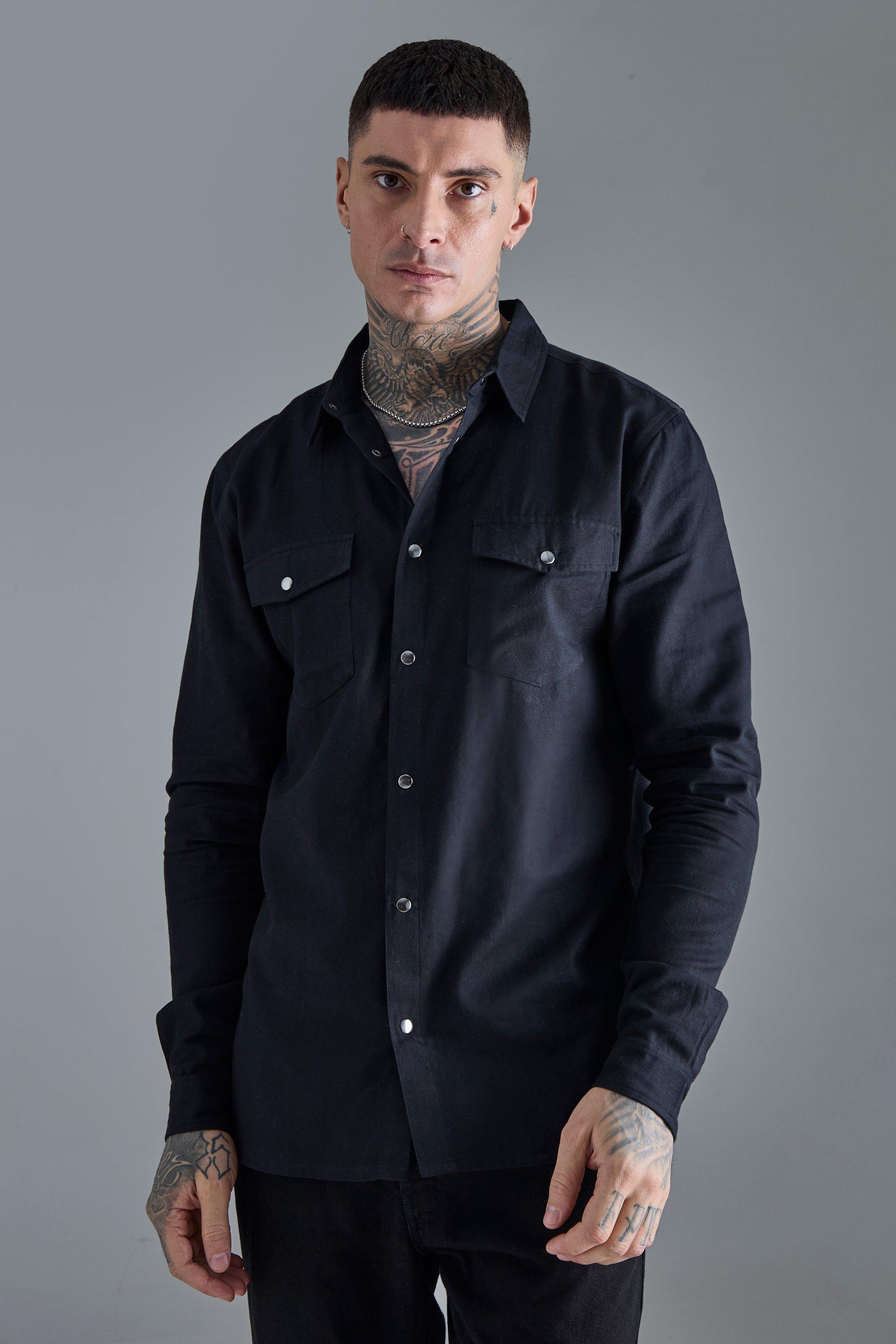 Mens Black Tall Longsleeve Washed Twill Shirt, Black Product Image