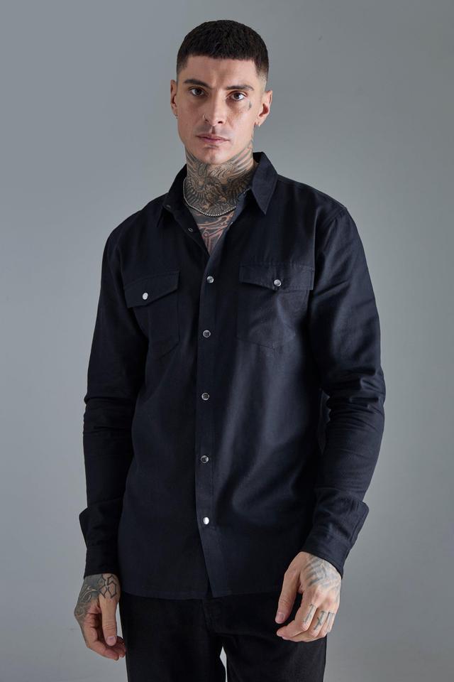 Tall Longsleeve Washed Twill Shirt | boohooMAN USA Product Image