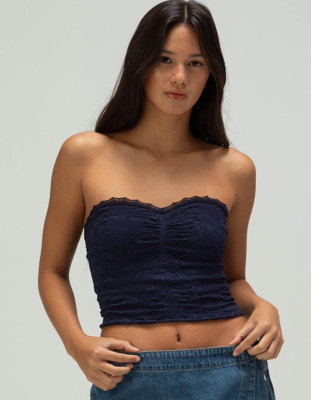 FULL TILT Seamless Lace Trim Textured Womens Tube Top Product Image