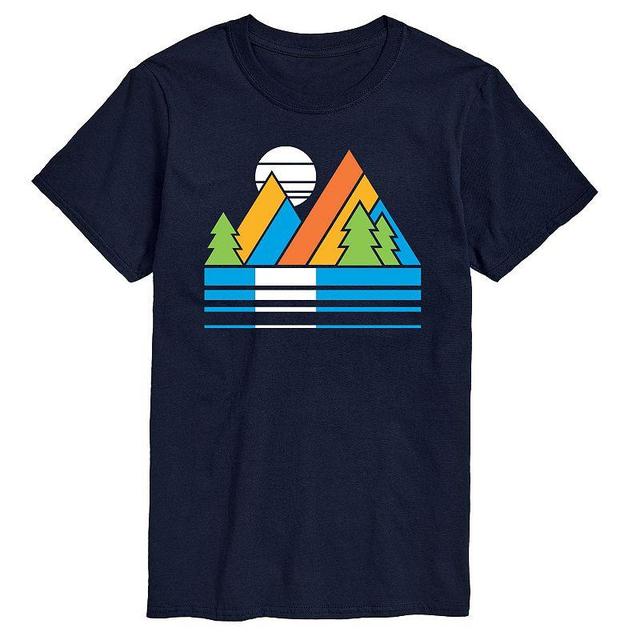 Mens Retro Mountains Sunset Graphic Tee Blue Product Image