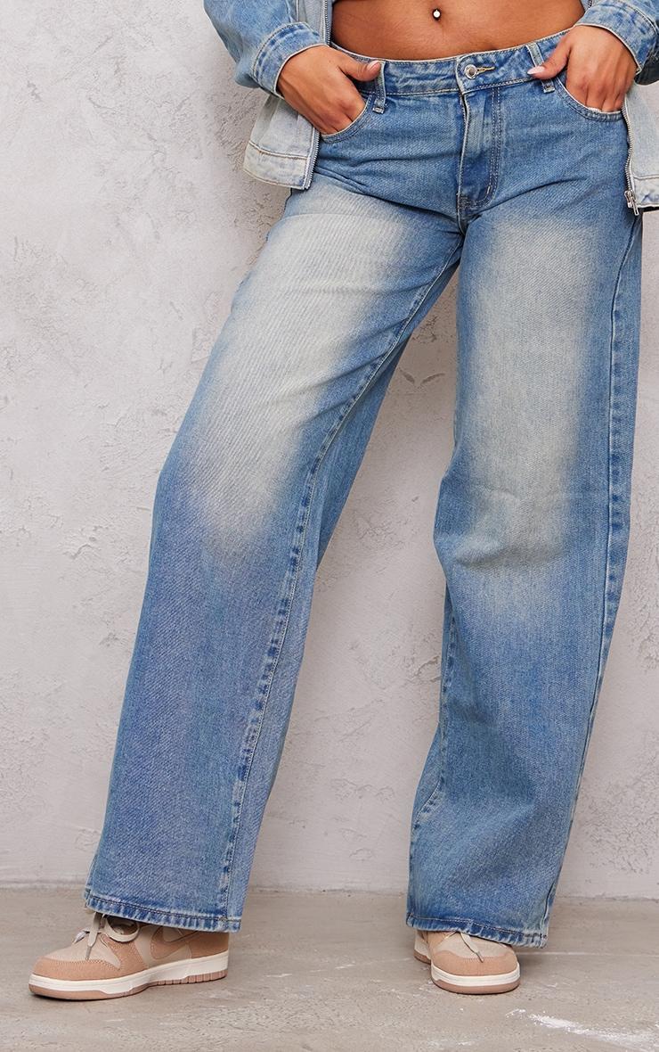 Tall Vintage Mid Wash Low Rise Wide Leg Jeans Product Image