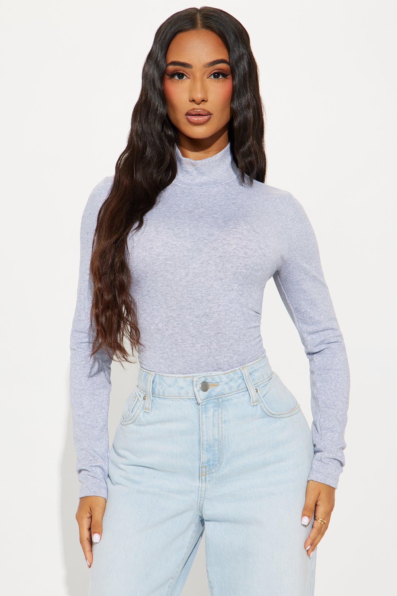 Sabrina Mock Neck Long Sleeve Top - Heather Grey Product Image