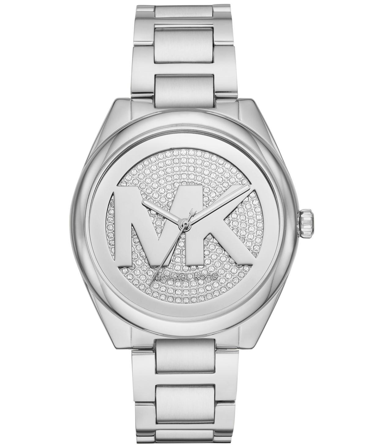 Michael Kors Womens Janelle Three-Hand Silver-Tone Stainless Steel Bracelet Watch 42mm Product Image