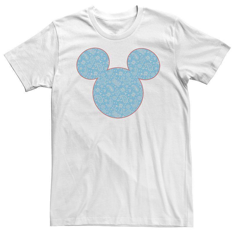 Disney Big & Tall Disney Mickey & Friends Mickey Mouse Blue Paisley Fill Tee, Men's, Size: Large Tall, White - Size: L Tall Product Image