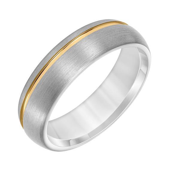 Men's 6.5mm Engravable Wedding Band in Tungsten with Yellow Ion Plate Product Image