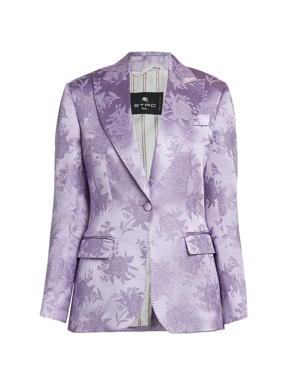 Womens Satin & Floral Jacquard Blazer Product Image