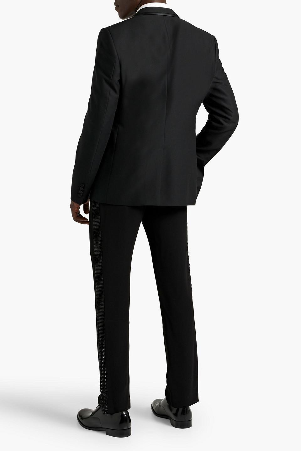 Satin-trimmed Wool-blend Blazer In Black Product Image