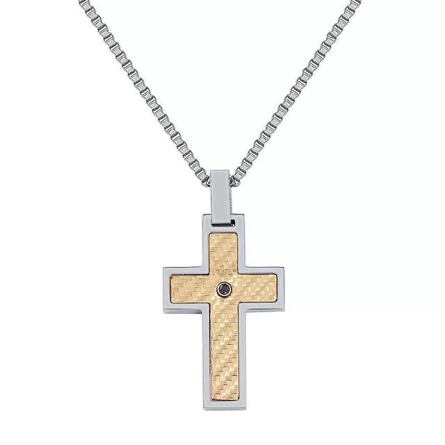 Mens Stainless Steel Black Diamond Accent Cross Pendant Product Image