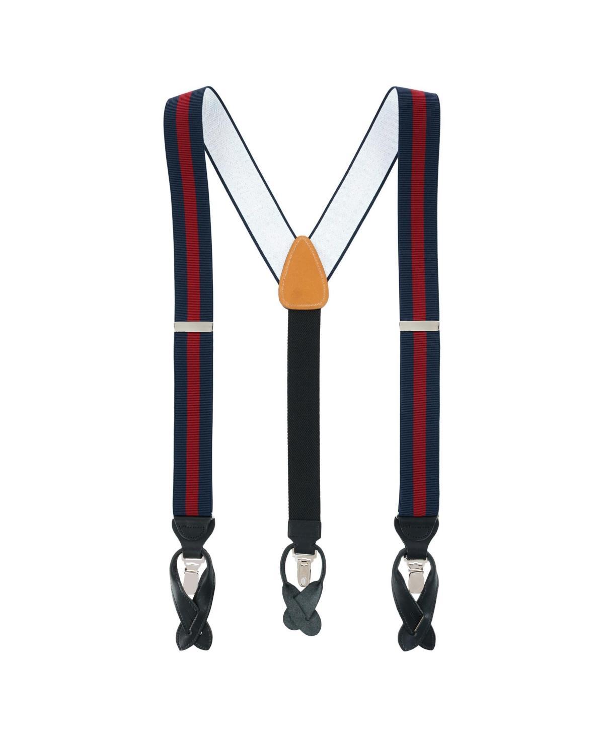 Trafalgar Mens Oliver Stripe 35mm Convertible Suspenders - Navy Product Image