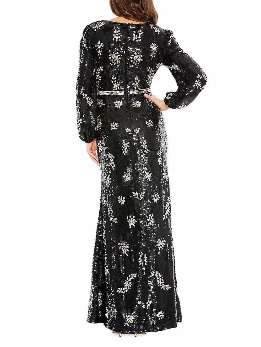 Embellished Wrap Bishop-Sleeve Gown Product Image