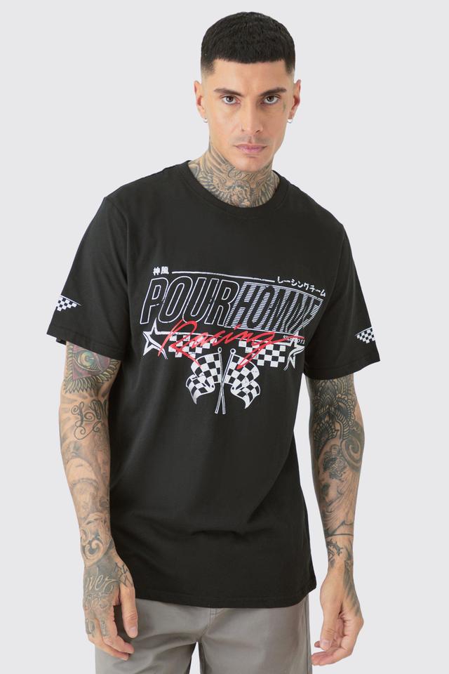 Tall Pour Homme Racing Print T-shirt | boohooMAN USA Product Image