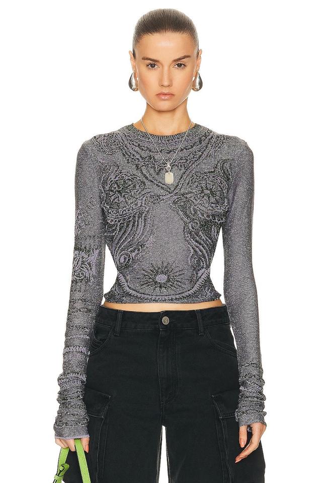 Jean Paul Gaultier Soleil High Neck Long Sleeve Top in Purple Product Image